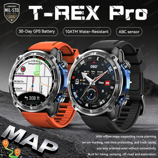 T-Rex Pro Dual-Band GPS Military Smartwatch – Offline Maps & 30-Day Battery | Wahooly T-Rex Pro Dual-Band GPS Military Smartwatch – Offline Maps, 10ATM & 30-Day Battery