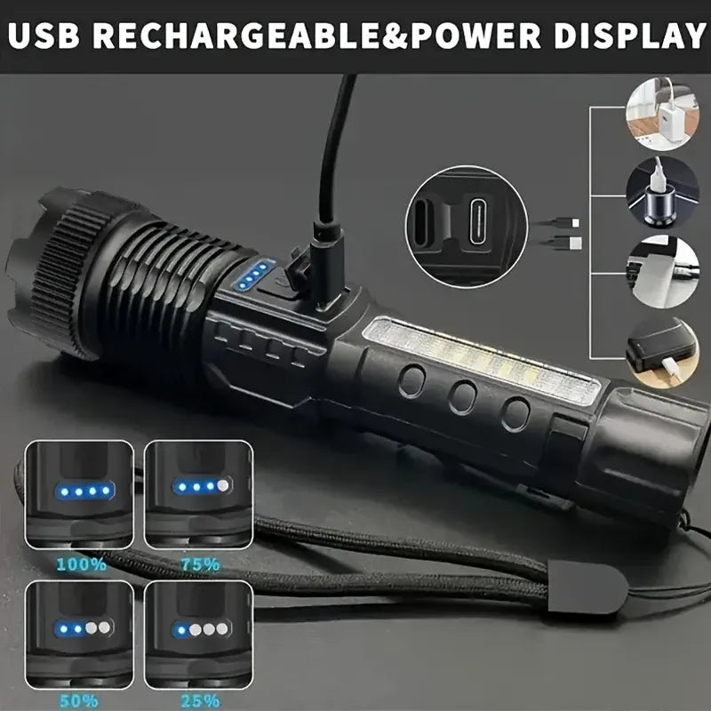 Tactical LED Flashlight | 6 Modes, Zoom, USB Rechargeable – Camping & Emergency Tactical LED Flashlight – 6 Modes, Telescopic Zoom & USB Rechargeable | Camping, Emergency & Outdoor Use