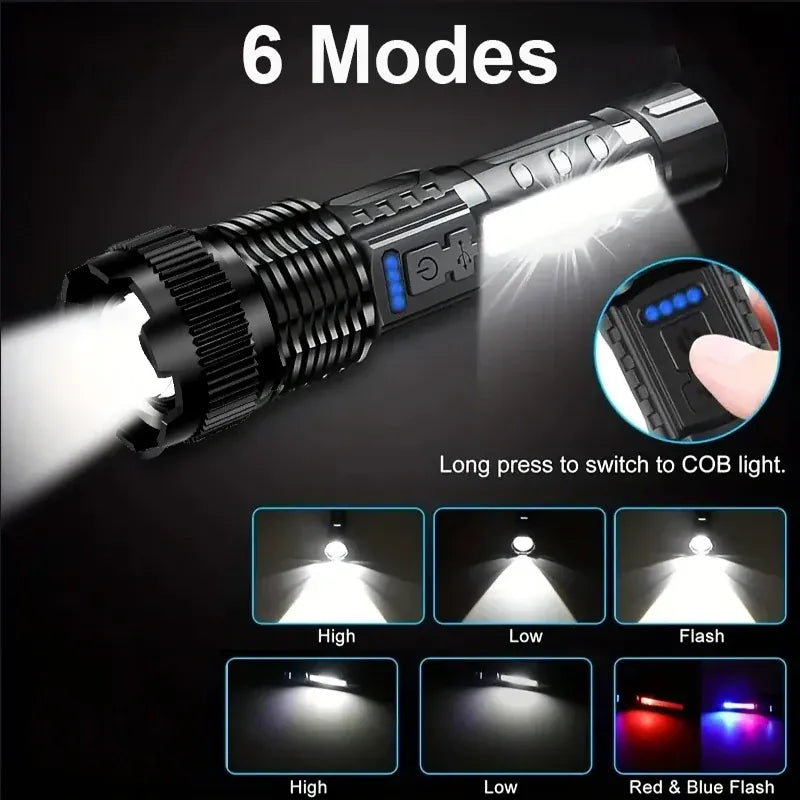 Tactical LED Flashlight | 6 Modes, Zoom, USB Rechargeable – Camping & Emergency Tactical LED Flashlight – 6 Modes, Telescopic Zoom & USB Rechargeable | Camping, Emergency & Outdoor Use