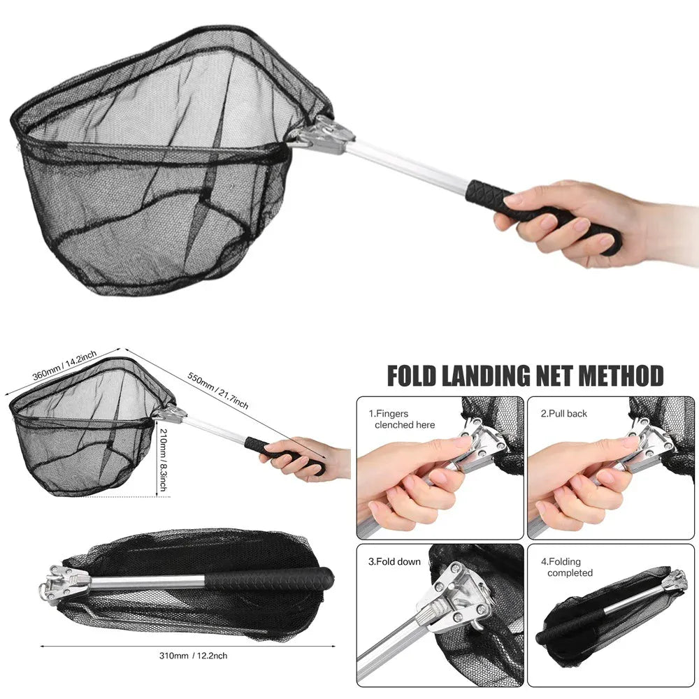 Telescopic Fishing Landing Net Aluminum Alloy Folding Mesh – Wahooly Telescopic Fishing Landing Net – Aluminum Alloy Folding Mesh, Multiple Sizes