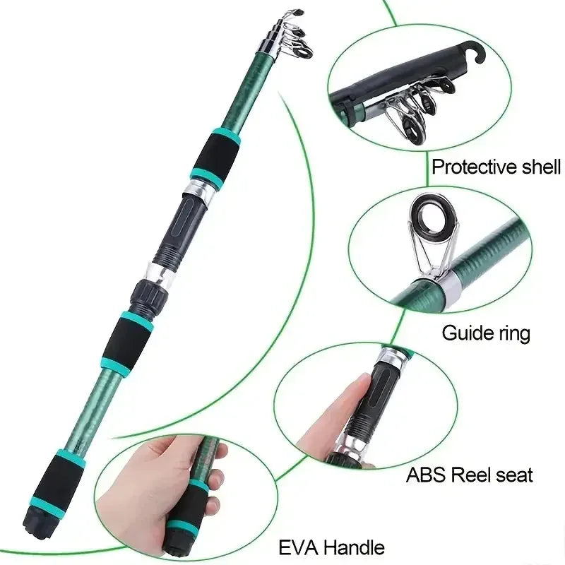 Telescopic Fishing Rod Reel Combo Beginner Travel Kit – Wahooly Telescopic Fishing Rod & Reel Combo – Complete Kit for Beginners & Travel