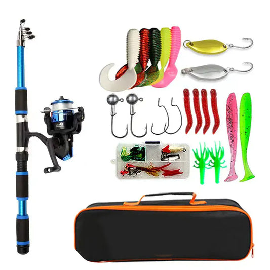 Telescopic Fishing Rod Reel & Tackle Kit Complete Set – Wahooly Telescopic Fishing Rod, Reel & Tackle Kit – Complete Freshwater Fishing Set