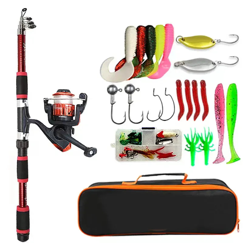 Telescopic Fishing Rod Reel & Tackle Kit Complete Set – Wahooly Telescopic Fishing Rod, Reel & Tackle Kit – Complete Freshwater Fishing Set