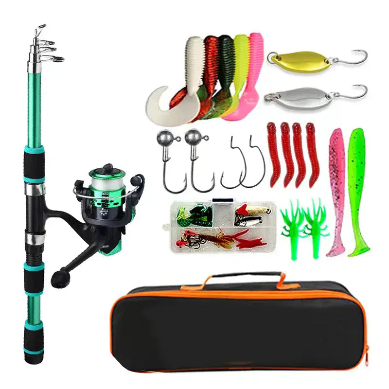 Telescopic Fishing Rod Reel & Tackle Kit Complete Set – Wahooly Telescopic Fishing Rod, Reel & Tackle Kit – Complete Freshwater Fishing Set