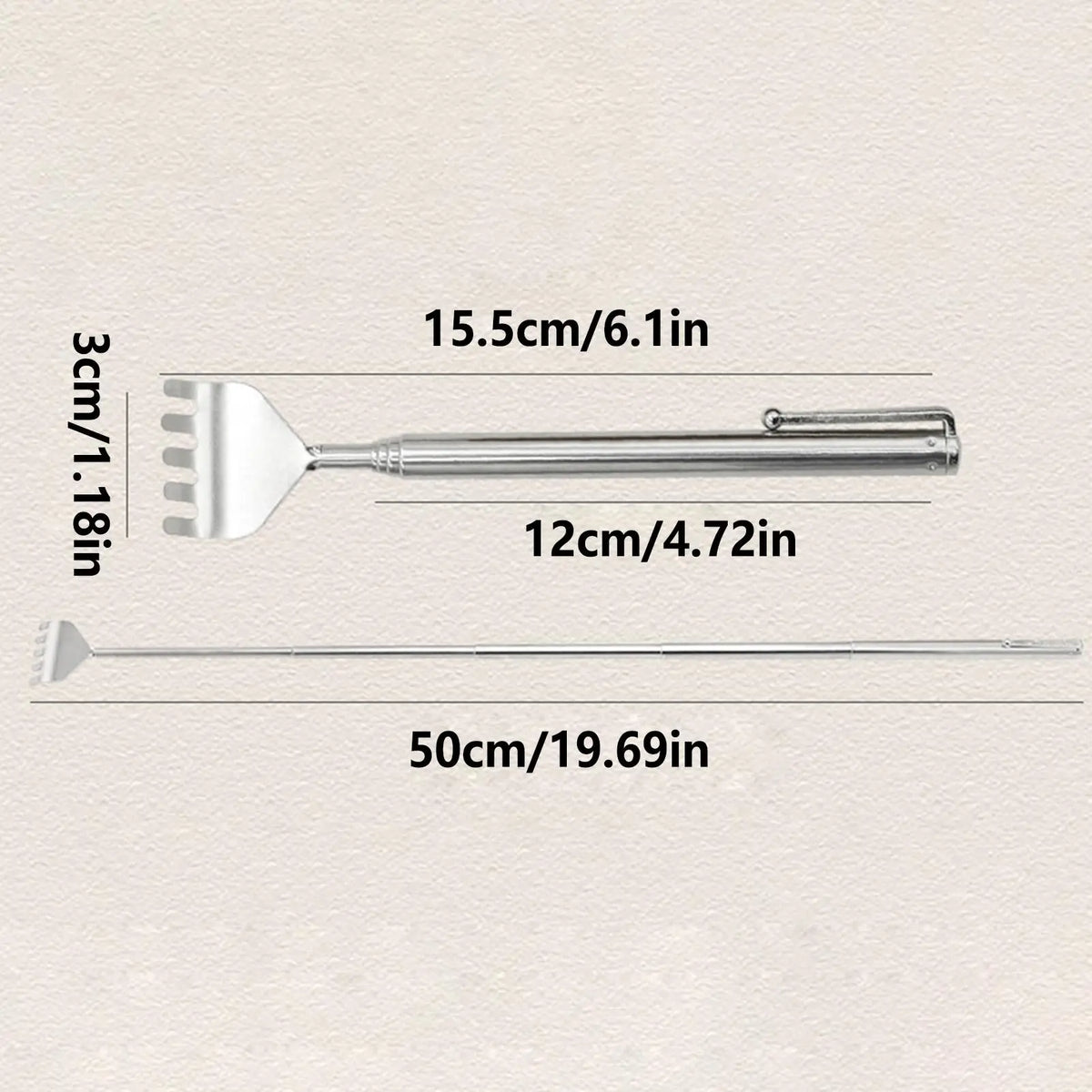 Telescopic Back Scratcher with Pocket Clip | Wahooly Telescopic Stainless Steel Back Scratcher with Pocket Clip