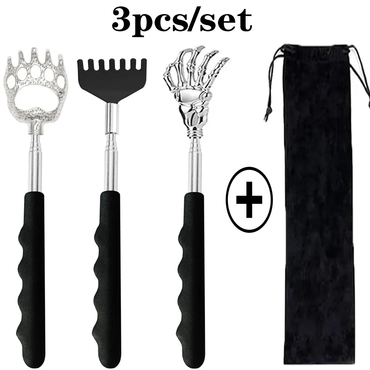 Telescoping Back Scratchers: Single or Set | Wahooly Telescoping Stainless Steel Back Scratchers | Single or 3-Piece Set