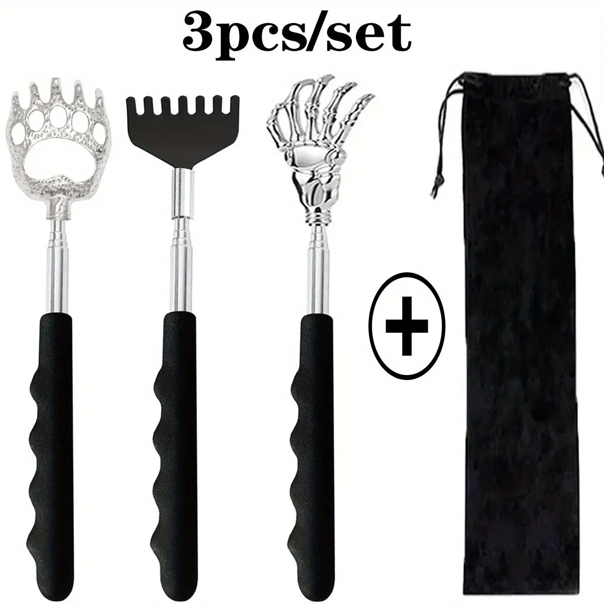 Telescoping Back Scratchers: Single or Set | Wahooly Telescoping Stainless Steel Back Scratchers | Single or 3-Piece Set