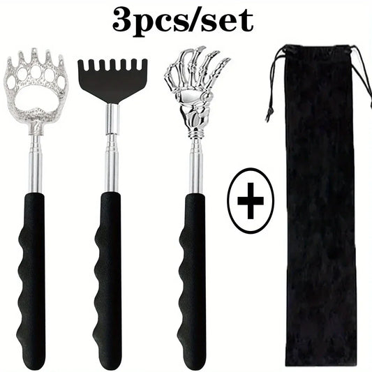 Telescoping Back Scratchers: Single or Set | Wahooly Telescoping Stainless Steel Back Scratchers | Single or 3-Piece Set