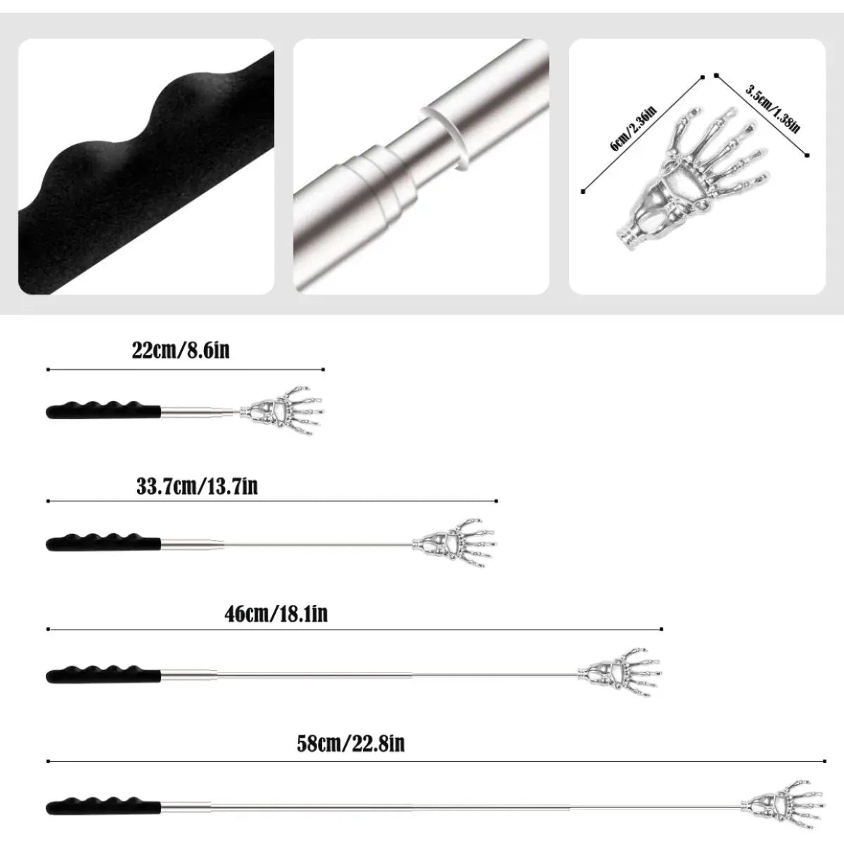 Telescoping Back Scratchers: Single or Set | Wahooly Telescoping Stainless Steel Back Scratchers | Single or 3-Piece Set