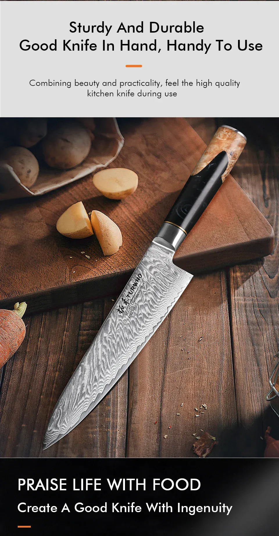 TURWHO 8 Inch Chef Knife Gyuto Knife Japanese Style VG10 Core Damascus Kitchen Knives Stainless Steel Butcher Knife Resin Handle TURWHO 8 Inch Chef Knife Gyuto Knife Japanese Style VG10 Core Damascus Kitchen Knives Stainless Steel Butcher Knife Resin Handle