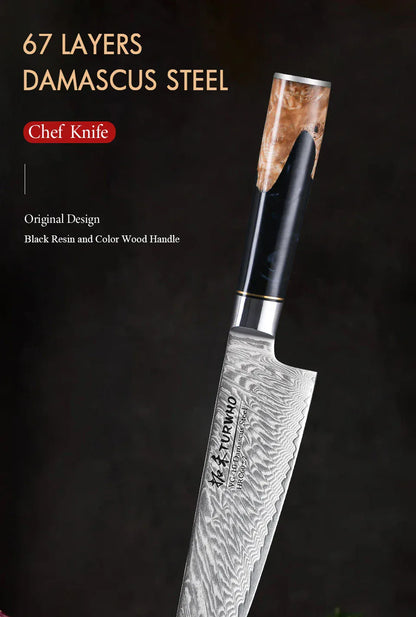 TURWHO 8 Inch Chef Knife Gyuto Knife Japanese Style VG10 Core Damascus Kitchen Knives Stainless Steel Butcher Knife Resin Handle TURWHO 8 Inch Chef Knife Gyuto Knife Japanese Style VG10 Core Damascus Kitchen Knives Stainless Steel Butcher Knife Resin Handle