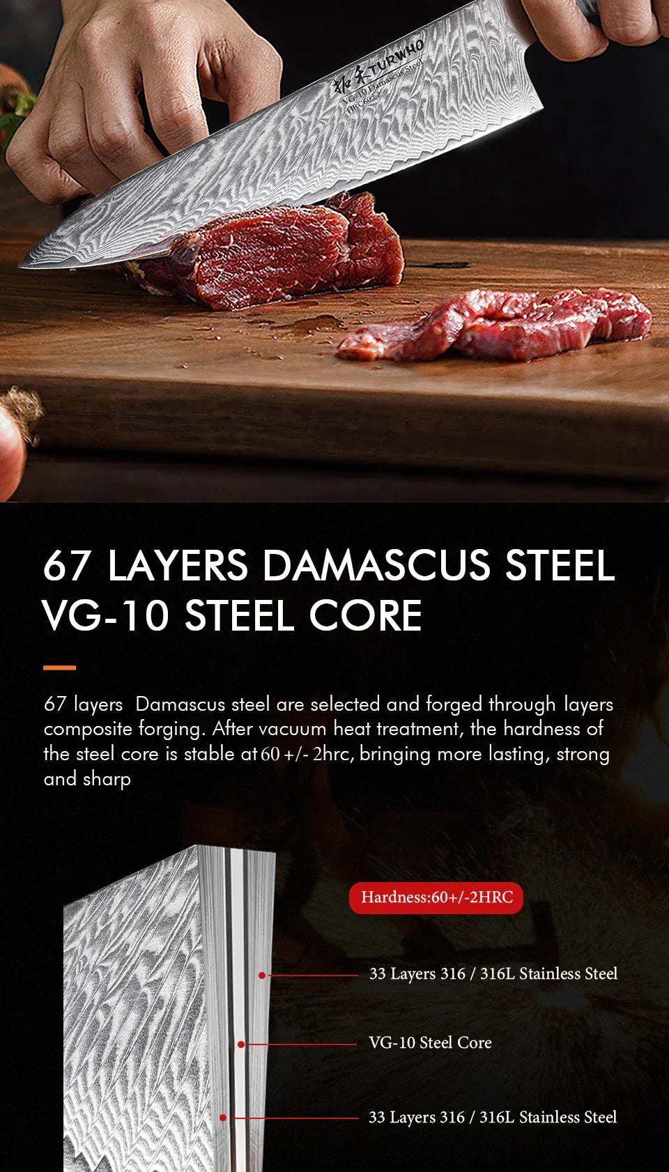 TURWHO 8 Inch Chef Knife Gyuto Knife Japanese Style VG10 Core Damascus Kitchen Knives Stainless Steel Butcher Knife Resin Handle TURWHO 8 Inch Chef Knife Gyuto Knife Japanese Style VG10 Core Damascus Kitchen Knives Stainless Steel Butcher Knife Resin Handle