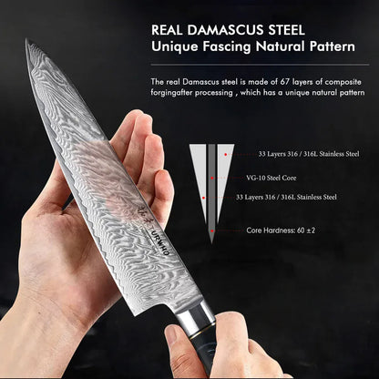 TURWHO 8 Inch Chef Knife Gyuto Knife Japanese Style VG10 Core Damascus Kitchen Knives Stainless Steel Butcher Knife Resin Handle TURWHO 8 Inch Chef Knife Gyuto Knife Japanese Style VG10 Core Damascus Kitchen Knives Stainless Steel Butcher Knife Resin Handle