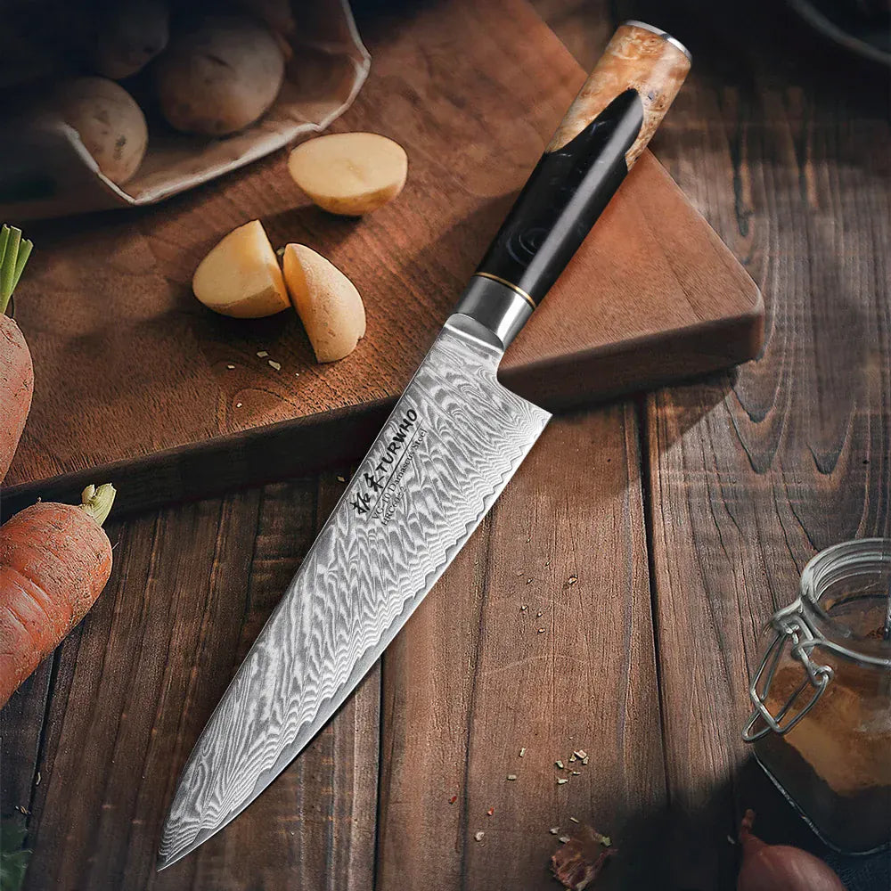 TURWHO 8 Inch Chef Knife Gyuto Knife Japanese Style VG10 Core Damascus Kitchen Knives Stainless Steel Butcher Knife Resin Handle TURWHO 8 Inch Chef Knife Gyuto Knife Japanese Style VG10 Core Damascus Kitchen Knives Stainless Steel Butcher Knife Resin Handle