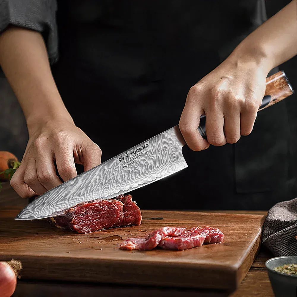 TURWHO 8 Inch Chef Knife Gyuto Knife Japanese Style VG10 Core Damascus Kitchen Knives Stainless Steel Butcher Knife Resin Handle TURWHO 8 Inch Chef Knife Gyuto Knife Japanese Style VG10 Core Damascus Kitchen Knives Stainless Steel Butcher Knife Resin Handle