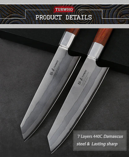 TURWHO 8 Inch Japanese Chef Knife 7-Layer 440C Damascus Steel Kitchen Knives Hand Forged Kiritsuke Knives Octagonal Handle TURWHO 8 Inch Japanese Chef Knife 7-Layer 440C Damascus Steel Kitchen Knives Hand Forged Kiritsuke Knives Octagonal Handle