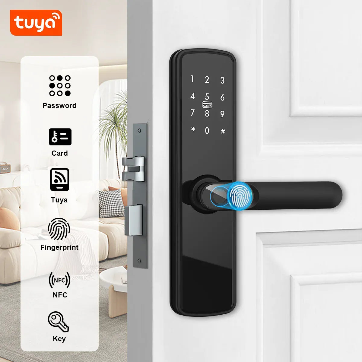 TUYA Fingerprint Door Lock WIFI Keyless Smart  Electronic Lock NFC Keypad APP Password KEY Reversible Handle For Home office TUYA Fingerprint Door Lock WIFI Keyless Smart  Electronic Lock NFC Keypad APP Password KEY Reversible Handle For Home office