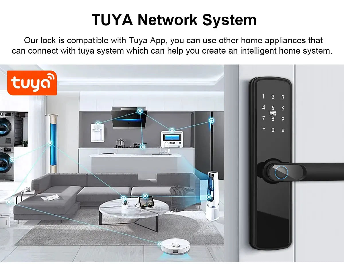 TUYA Fingerprint Door Lock WIFI Keyless Smart  Electronic Lock NFC Keypad APP Password KEY Reversible Handle For Home office TUYA Fingerprint Door Lock WIFI Keyless Smart  Electronic Lock NFC Keypad APP Password KEY Reversible Handle For Home office