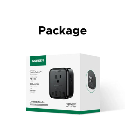 UGREEN Outlet Extender 20W Power Strip 4 AC Outlets 3 USB-A 1 USB-C Wall Charger for Home Office Travel 1875W 15A 125V UGREEN Outlet Extender 20W Power Strip 4 AC Outlets 3 USB-A 1 USB-C Wall Charger for Home Office Travel 1875W 15A 125V