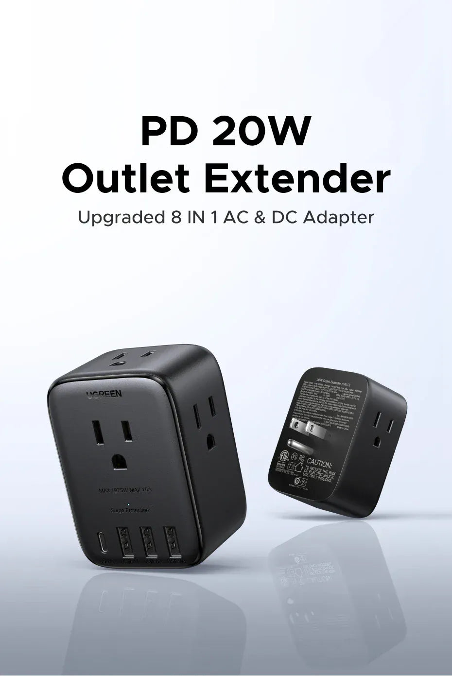 UGREEN Outlet Extender 20W Power Strip 4 AC Outlets 3 USB-A 1 USB-C Wall Charger for Home Office Travel 1875W 15A 125V UGREEN Outlet Extender 20W Power Strip 4 AC Outlets 3 USB-A 1 USB-C Wall Charger for Home Office Travel 1875W 15A 125V