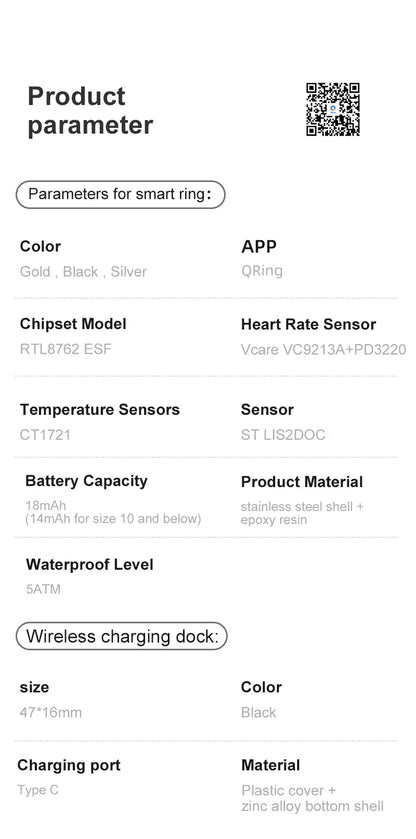 Uhoofit R10 Smart Ring with Wireless Charging | Wahooly Uhoofit R10 Smart Ring with Charging Dock Men Women Health Sleep Heart Rate Monitoring IP68 & 5ATM Waterproof Multi-sport Mode