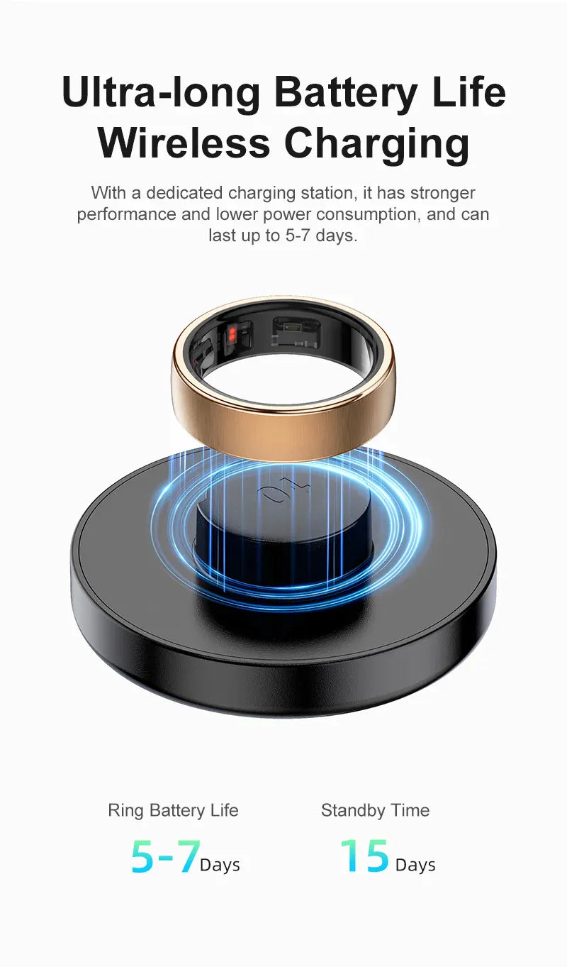 Uhoofit R10 Smart Ring with Wireless Charging | Wahooly Uhoofit R10 Smart Ring with Charging Dock Men Women Health Sleep Heart Rate Monitoring IP68 & 5ATM Waterproof Multi-sport Mode