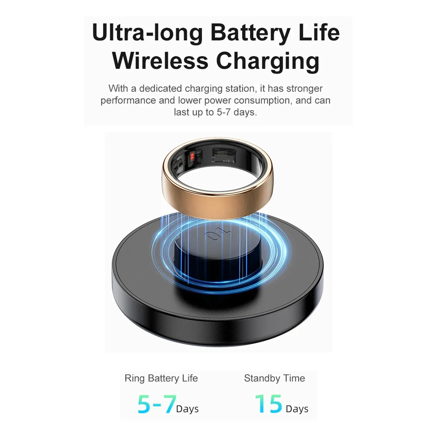 Uhoofit R10 Smart Ring with Wireless Charging | Wahooly Uhoofit R10 Smart Ring with Charging Dock Men Women Health Sleep Heart Rate Monitoring IP68 & 5ATM Waterproof Multi-sport Mode