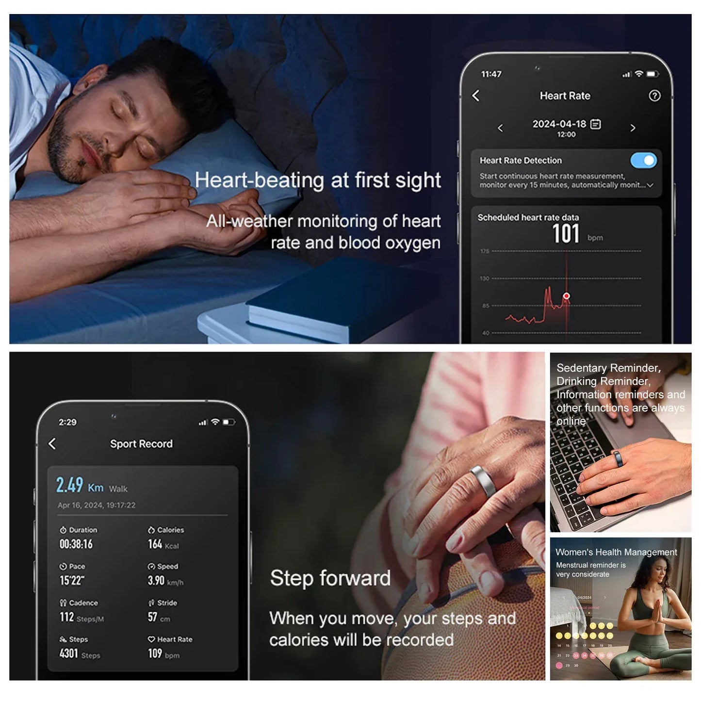 Uhoofit R10 Smart Ring with Wireless Charging | Wahooly Uhoofit R10 Smart Ring with Charging Dock Men Women Health Sleep Heart Rate Monitoring IP68 & 5ATM Waterproof Multi-sport Mode