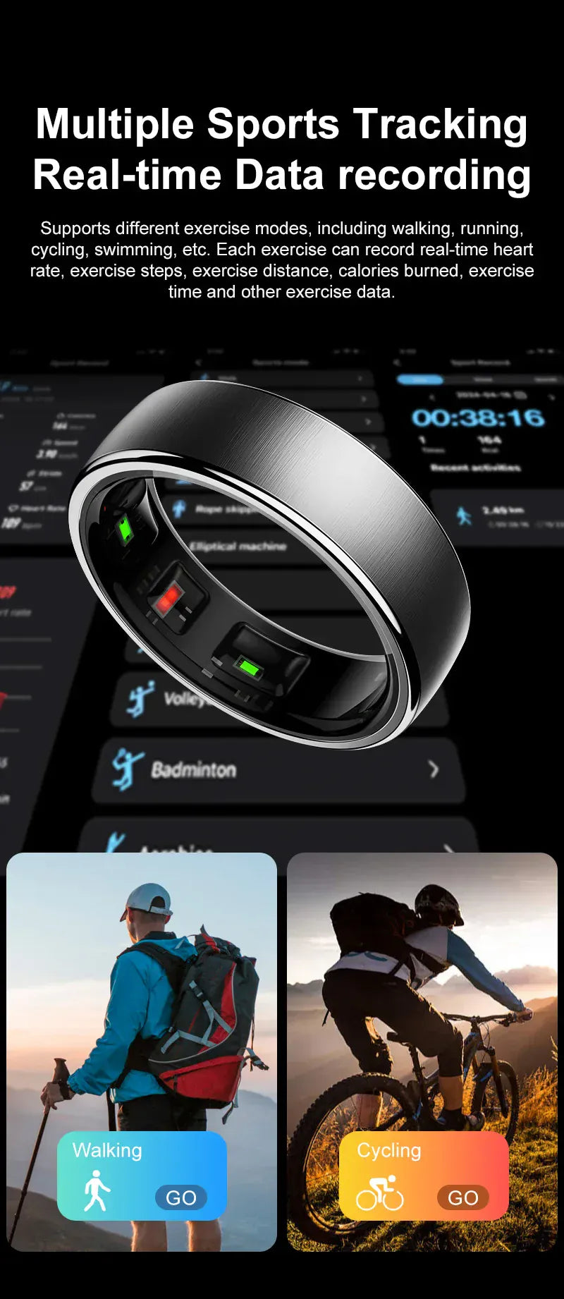 Uhoofit R10 Smart Ring with Wireless Charging | Wahooly Uhoofit R10 Smart Ring with Charging Dock Men Women Health Sleep Heart Rate Monitoring IP68 & 5ATM Waterproof Multi-sport Mode
