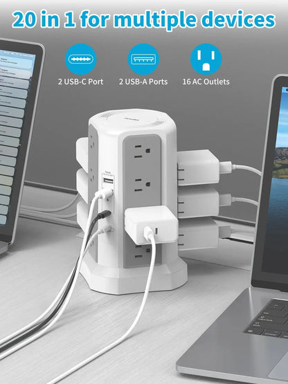 US 4-layer 3m extension tower plug-in board with PD fast charging, suitable for office, home, school and other scenarios US 4-layer 3m extension tower plug-in board with PD fast charging, suitable for office, home, school and other scenarios