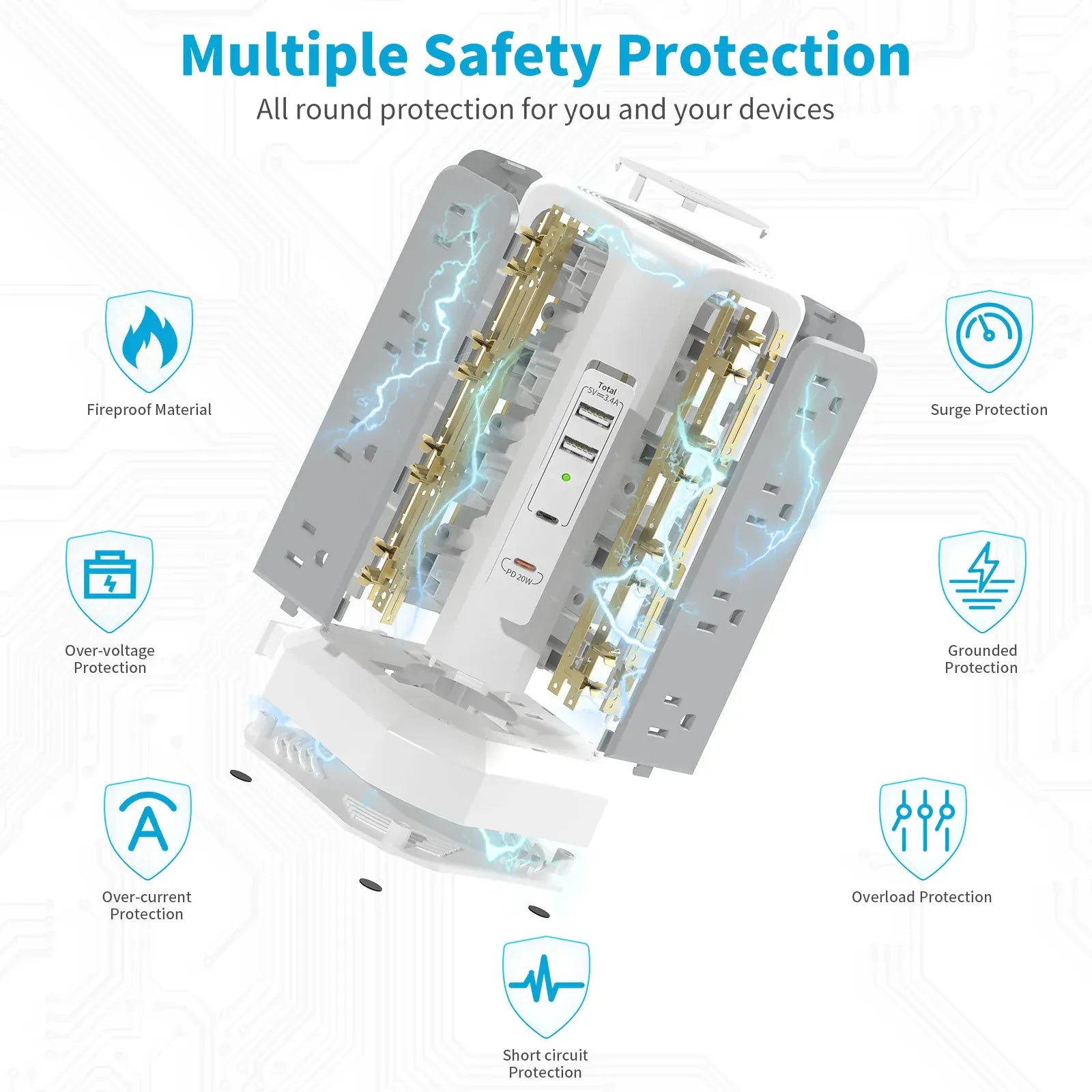 US 4-layer 3m extension tower plug-in board with PD fast charging, suitable for office, home, school and other scenarios US 4-layer 3m extension tower plug-in board with PD fast charging, suitable for office, home, school and other scenarios
