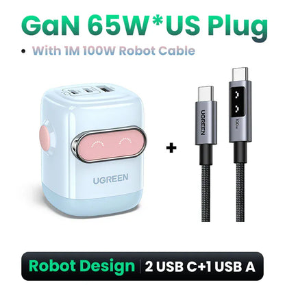 【US Plug】UGREEN 65W 30W GaN Charger Robot Design QC4.0 3.0 PPS for iPhone 17 16 15 Pro Macbook Laptops Tablet PD3.0 Fast Charg 【US Plug】UGREEN 65W 30W GaN Charger Robot Design QC4.0 3.0 PPS for iPhone 17 16 15 Pro Macbook Laptops Tablet PD3.0 Fast Charg