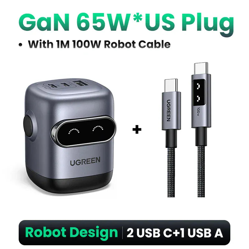 【US Plug】UGREEN 65W 30W GaN Charger Robot Design QC4.0 3.0 PPS for iPhone 17 16 15 Pro Macbook Laptops Tablet PD3.0 Fast Charg 【US Plug】UGREEN 65W 30W GaN Charger Robot Design QC4.0 3.0 PPS for iPhone 17 16 15 Pro Macbook Laptops Tablet PD3.0 Fast Charg