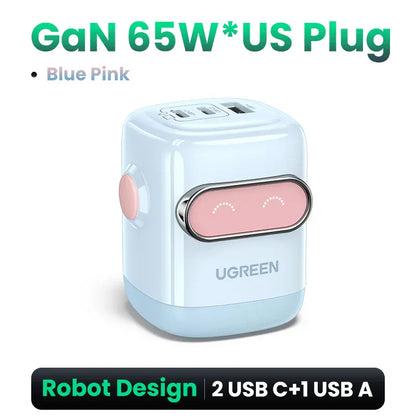 【US Plug】UGREEN 65W 30W GaN Charger Robot Design QC4.0 3.0 PPS for iPhone 17 16 15 Pro Macbook Laptops Tablet PD3.0 Fast Charg 【US Plug】UGREEN 65W 30W GaN Charger Robot Design QC4.0 3.0 PPS for iPhone 17 16 15 Pro Macbook Laptops Tablet PD3.0 Fast Charg
