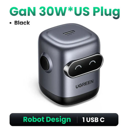 【US Plug】UGREEN 65W 30W GaN Charger Robot Design QC4.0 3.0 PPS for iPhone 17 16 15 Pro Macbook Laptops Tablet PD3.0 Fast Charg 【US Plug】UGREEN 65W 30W GaN Charger Robot Design QC4.0 3.0 PPS for iPhone 17 16 15 Pro Macbook Laptops Tablet PD3.0 Fast Charg