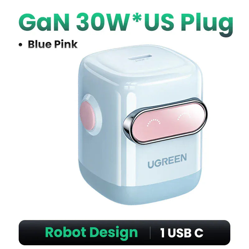 【US Plug】UGREEN 65W 30W GaN Charger Robot Design QC4.0 3.0 PPS for iPhone 17 16 15 Pro Macbook Laptops Tablet PD3.0 Fast Charg 【US Plug】UGREEN 65W 30W GaN Charger Robot Design QC4.0 3.0 PPS for iPhone 17 16 15 Pro Macbook Laptops Tablet PD3.0 Fast Charg