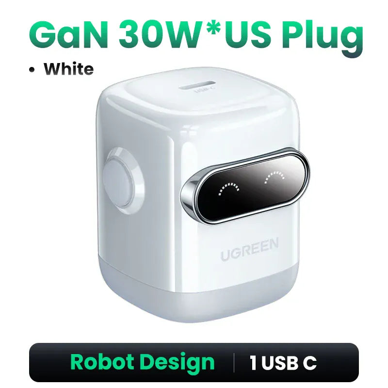 【US Plug】UGREEN 65W 30W GaN Charger Robot Design QC4.0 3.0 PPS for iPhone 17 16 15 Pro Macbook Laptops Tablet PD3.0 Fast Charg 【US Plug】UGREEN 65W 30W GaN Charger Robot Design QC4.0 3.0 PPS for iPhone 17 16 15 Pro Macbook Laptops Tablet PD3.0 Fast Charg