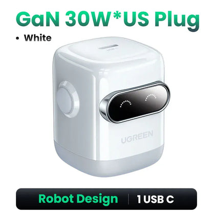 【US Plug】UGREEN 65W 30W GaN Charger Robot Design QC4.0 3.0 PPS for iPhone 17 16 15 Pro Macbook Laptops Tablet PD3.0 Fast Charg 【US Plug】UGREEN 65W 30W GaN Charger Robot Design QC4.0 3.0 PPS for iPhone 17 16 15 Pro Macbook Laptops Tablet PD3.0 Fast Charg