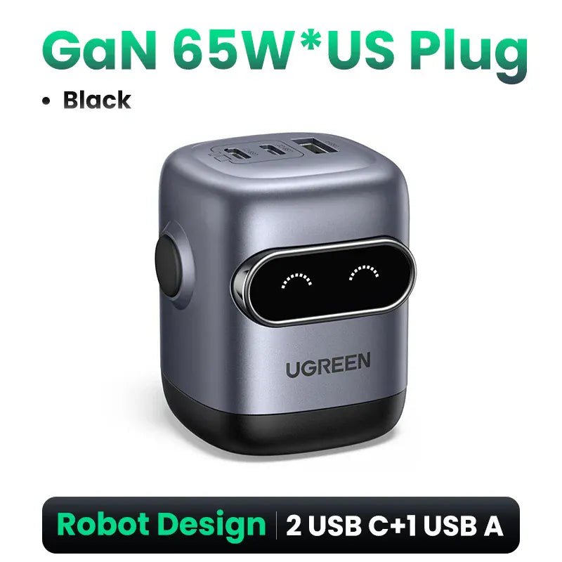 【US Plug】UGREEN 65W 30W GaN Charger Robot Design QC4.0 3.0 PPS for iPhone 17 16 15 Pro Macbook Laptops Tablet PD3.0 Fast Charg 【US Plug】UGREEN 65W 30W GaN Charger Robot Design QC4.0 3.0 PPS for iPhone 17 16 15 Pro Macbook Laptops Tablet PD3.0 Fast Charg