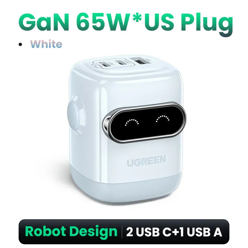 【US Plug】UGREEN 65W 30W GaN Charger Robot Design QC4.0 3.0 PPS for iPhone 17 16 15 Pro Macbook Laptops Tablet PD3.0 Fast Charg 【US Plug】UGREEN 65W 30W GaN Charger Robot Design QC4.0 3.0 PPS for iPhone 17 16 15 Pro Macbook Laptops Tablet PD3.0 Fast Charg