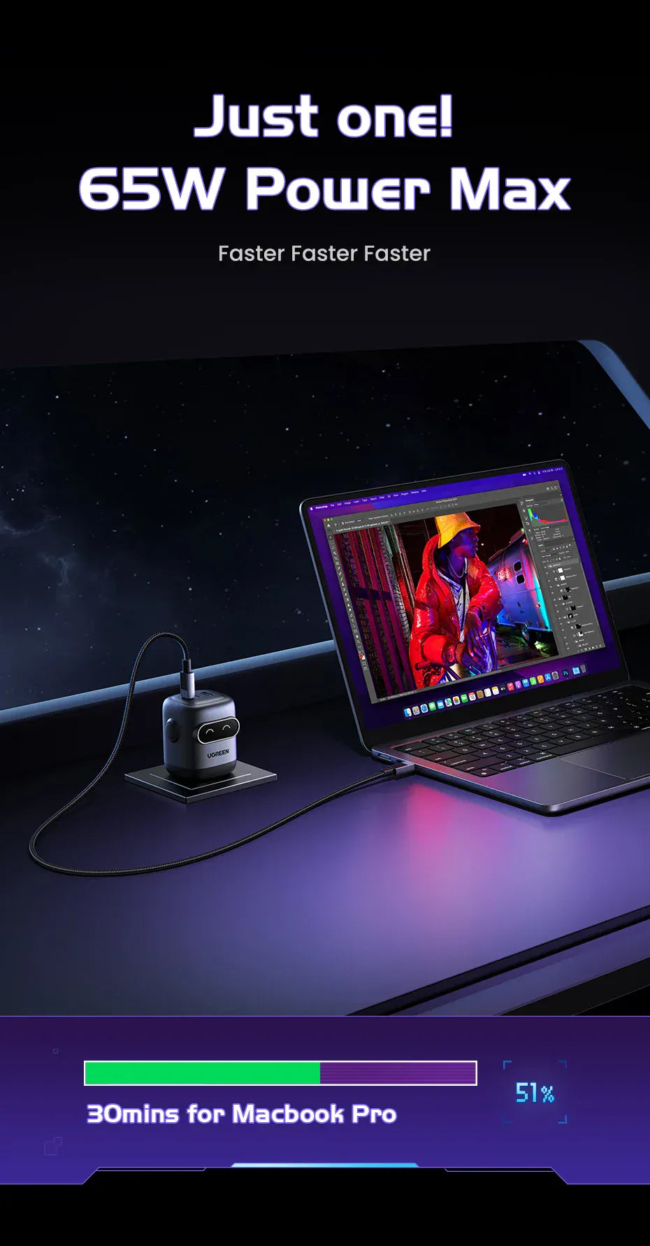 【US Plug】UGREEN 65W 30W GaN Charger Robot Design QC4.0 3.0 PPS for iPhone 17 16 15 Pro Macbook Laptops Tablet PD3.0 Fast Charg 【US Plug】UGREEN 65W 30W GaN Charger Robot Design QC4.0 3.0 PPS for iPhone 17 16 15 Pro Macbook Laptops Tablet PD3.0 Fast Charg