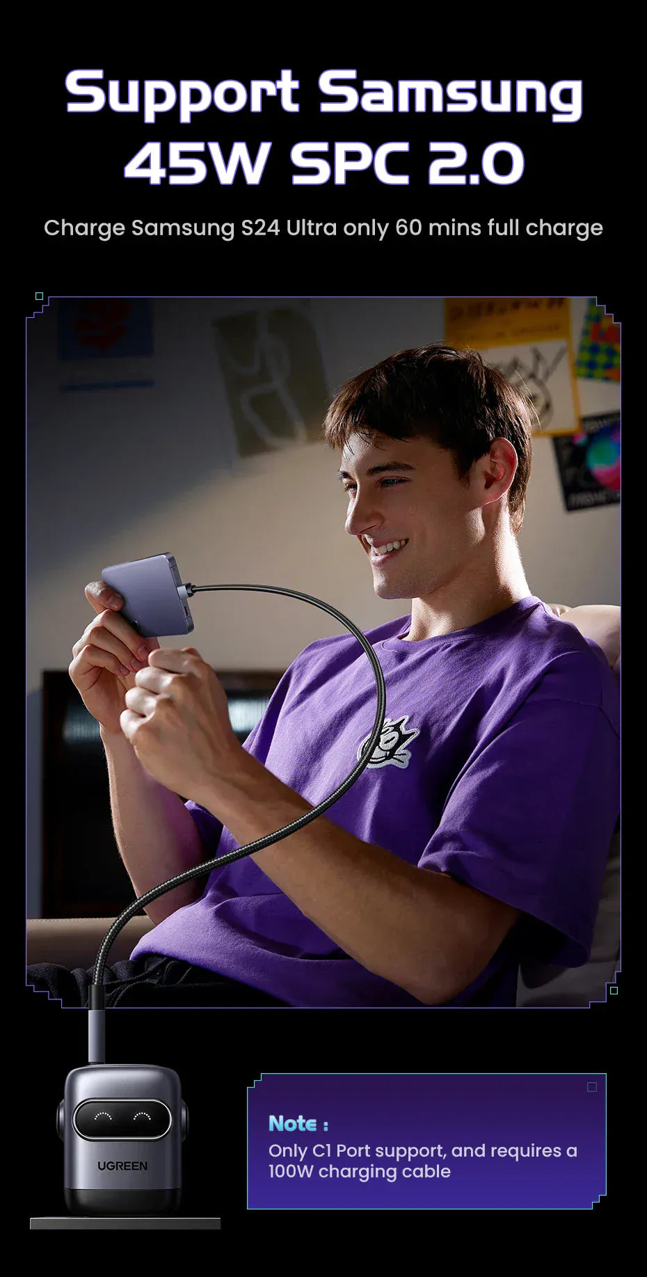 【US Plug】UGREEN 65W 30W GaN Charger Robot Design QC4.0 3.0 PPS for iPhone 17 16 15 Pro Macbook Laptops Tablet PD3.0 Fast Charg 【US Plug】UGREEN 65W 30W GaN Charger Robot Design QC4.0 3.0 PPS for iPhone 17 16 15 Pro Macbook Laptops Tablet PD3.0 Fast Charg