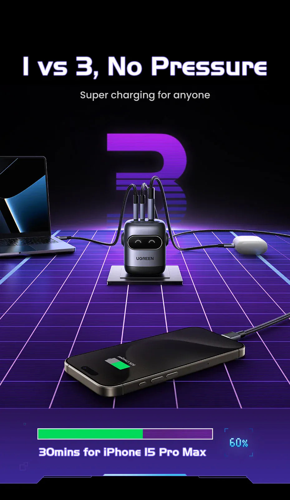 【US Plug】UGREEN 65W 30W GaN Charger Robot Design QC4.0 3.0 PPS for iPhone 17 16 15 Pro Macbook Laptops Tablet PD3.0 Fast Charg 【US Plug】UGREEN 65W 30W GaN Charger Robot Design QC4.0 3.0 PPS for iPhone 17 16 15 Pro Macbook Laptops Tablet PD3.0 Fast Charg
