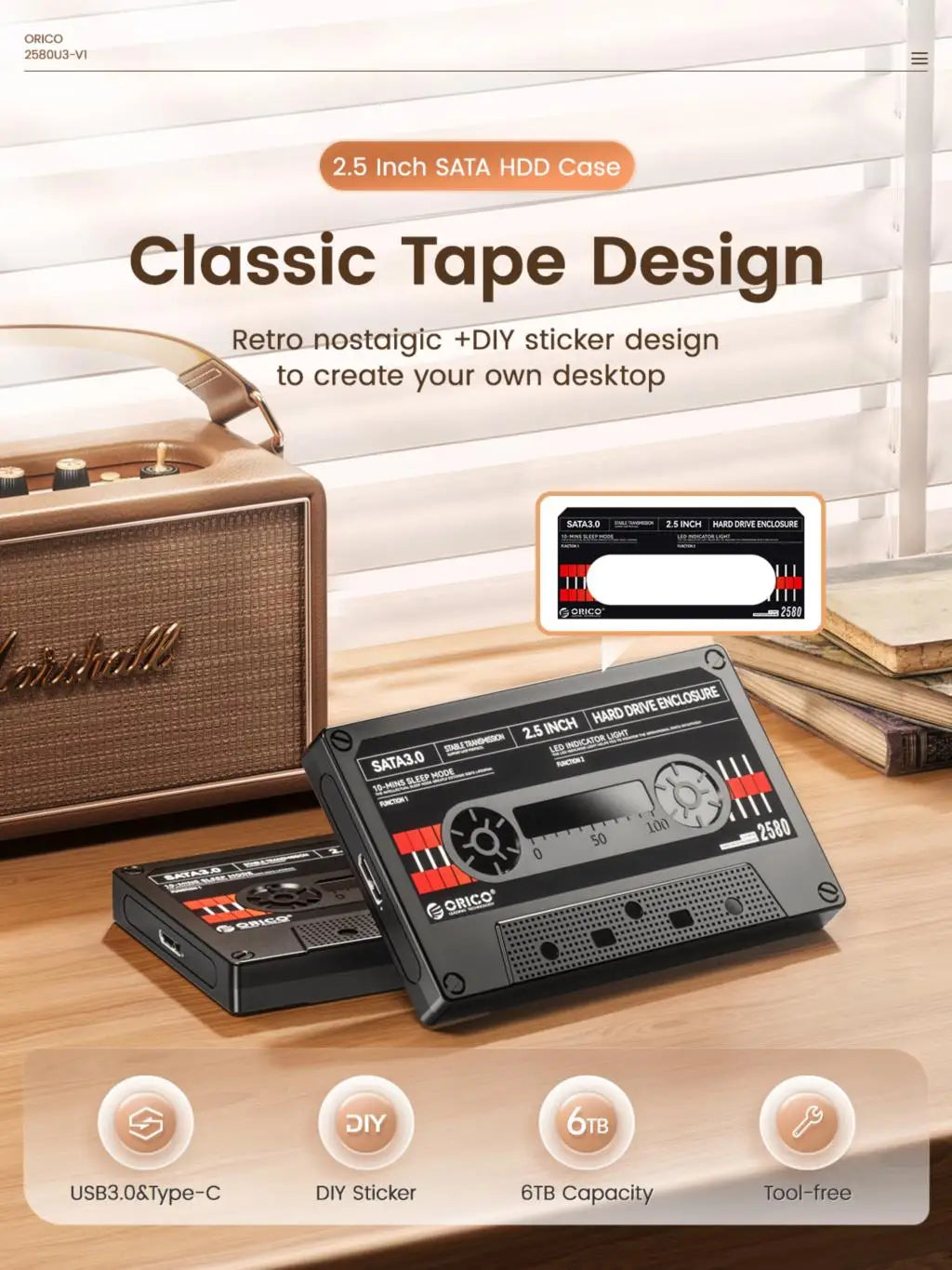 USB 3.0 SATA 5Gbps HDD & SSD Tape Enclosure With DIY Sticker UASP for PC Notebook USB 3.0 SATA 5Gbps HDD & SSD Tape Enclosure With DIY Sticker UASP for PC Notebook