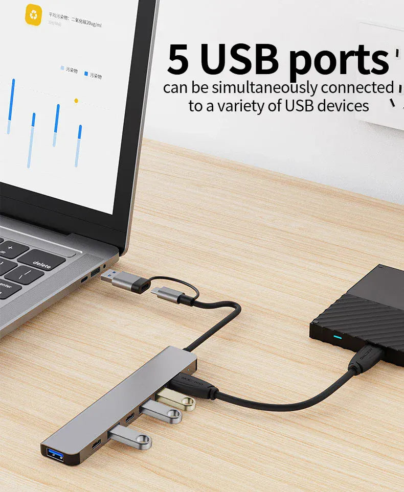 USB C Hub USB Hub 3.0, Aluminum 7 in 1 USB Extender USB C Hub USB Hub 3.0, Aluminum 7 in 1 USB Extender