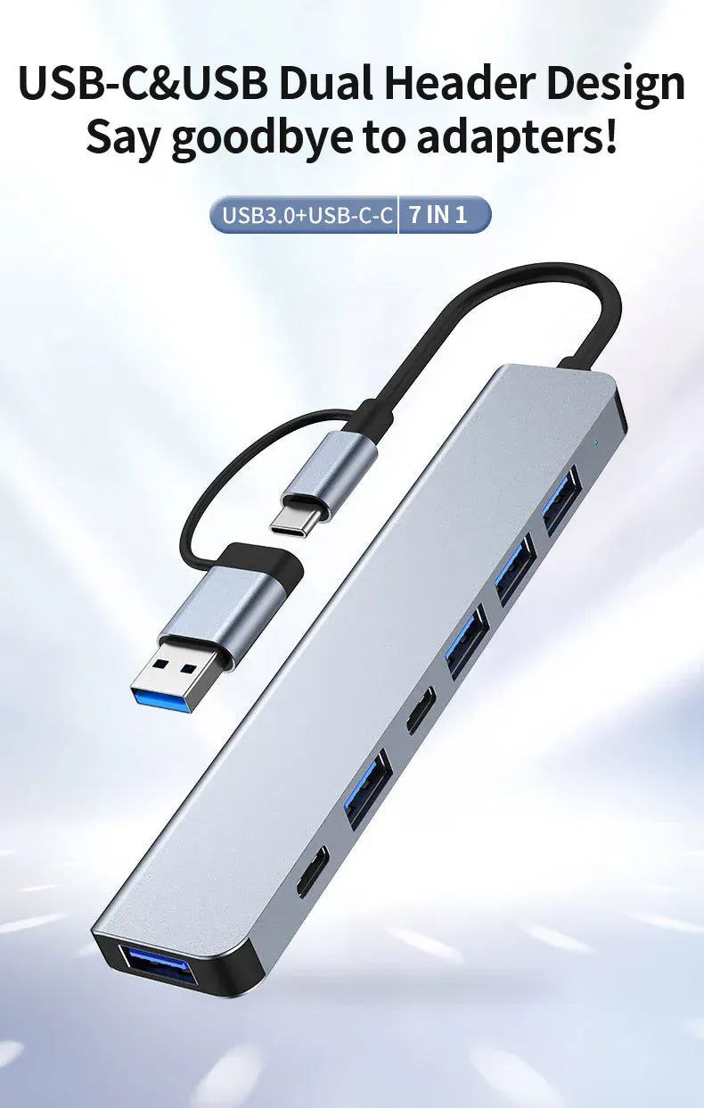 USB C Hub USB Hub 3.0, Aluminum 7 in 1 USB Extender USB C Hub USB Hub 3.0, Aluminum 7 in 1 USB Extender
