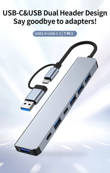USB C Hub USB Hub 3.0, Aluminum 7 in 1 USB Extender USB C Hub USB Hub 3.0, Aluminum 7 in 1 USB Extender
