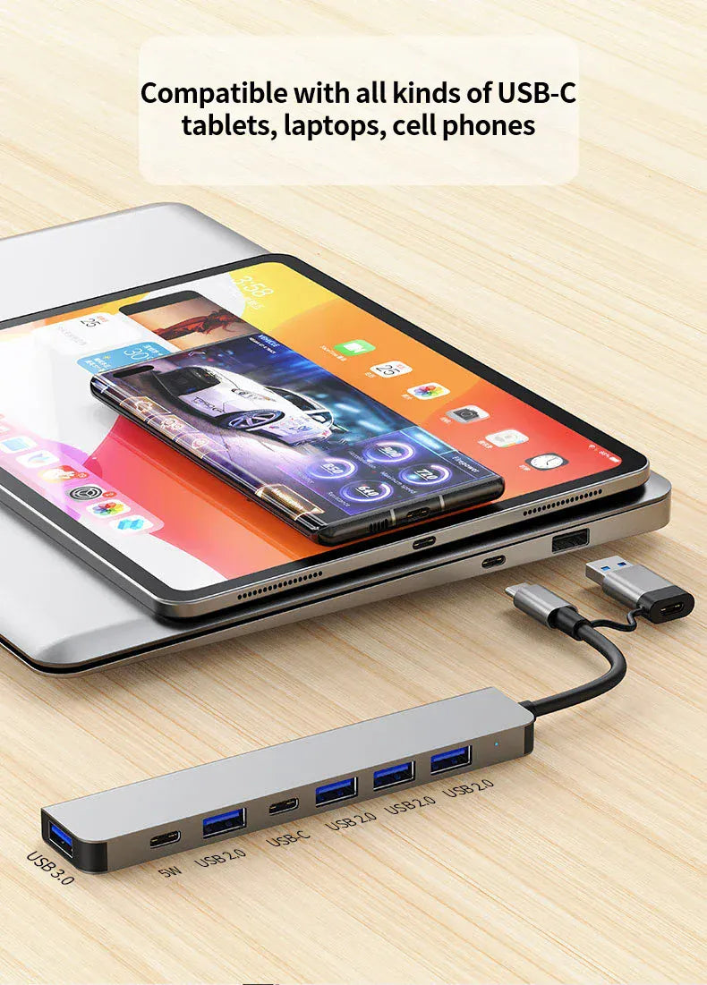 USB C Hub USB Hub 3.0, Aluminum 7 in 1 USB Extender USB C Hub USB Hub 3.0, Aluminum 7 in 1 USB Extender