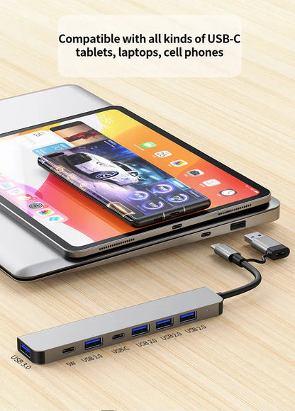 USB C Hub USB Hub 3.0, Aluminum 7 in 1 USB Extender USB C Hub USB Hub 3.0, Aluminum 7 in 1 USB Extender