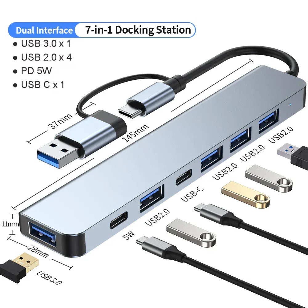 USB C Hub USB Hub 3.0, Aluminum 7 in 1 USB Extender USB C Hub USB Hub 3.0, Aluminum 7 in 1 USB Extender